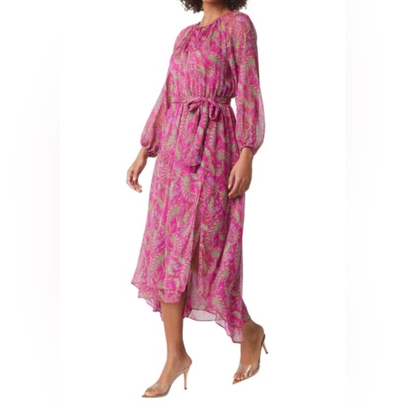 MISA Los Angeles Leila Fuchsia Paisley Chiffon Midi Dress | XS (Fits Small) - Picture 2 of 8